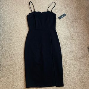 Lulus Black Scalloped Midi Bodycon Dress